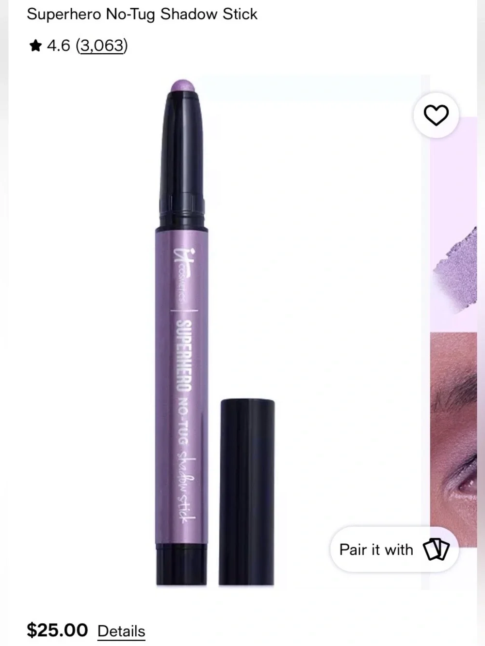it cosmetics Superhero No-Tug Shadow Stick epic amethyst